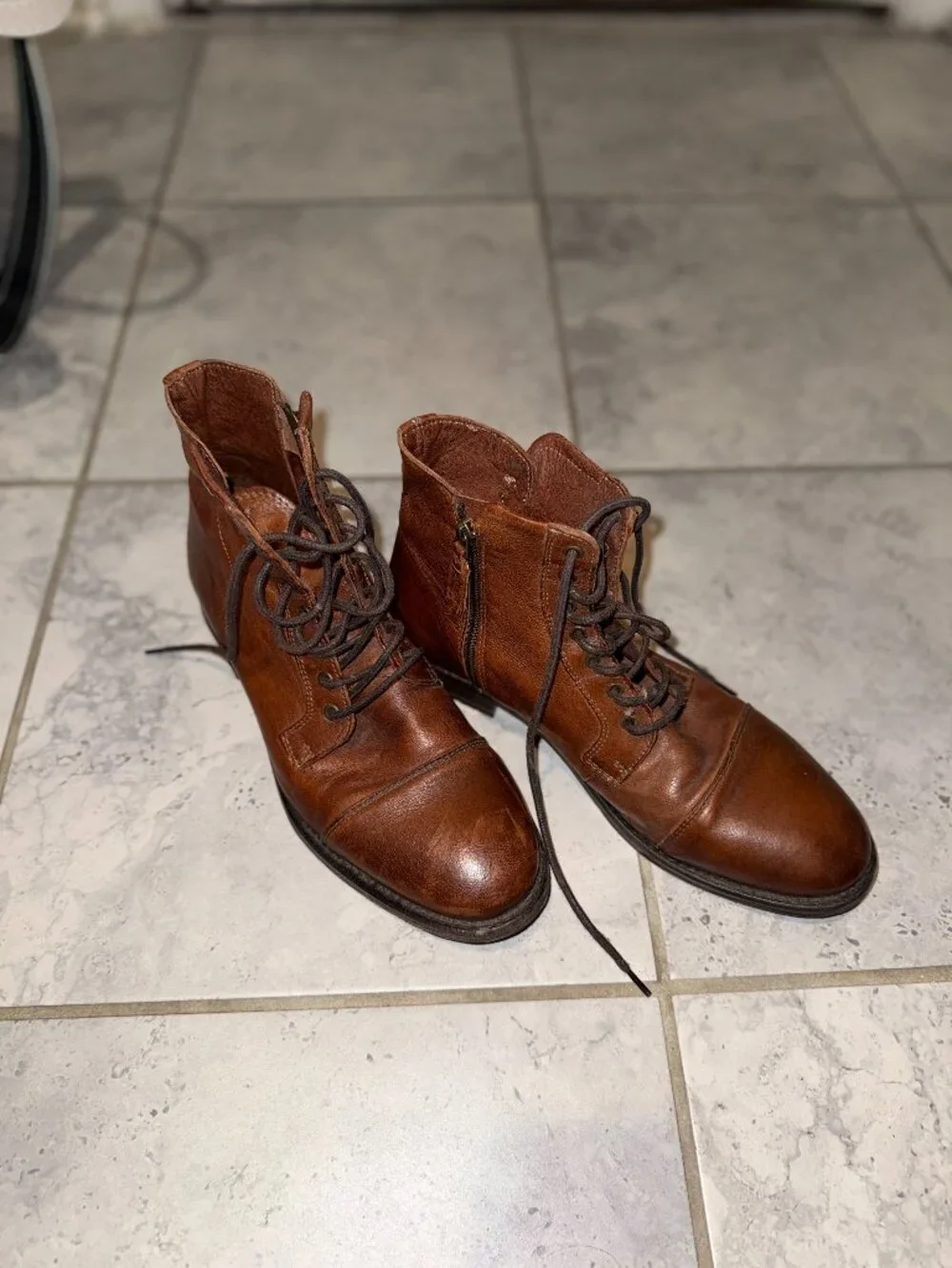 Aldo Men's Brown Leather Cap Toe Lace-Up Boots Size 8